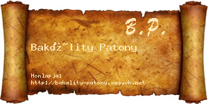 Bakálity Patony névjegykártya
